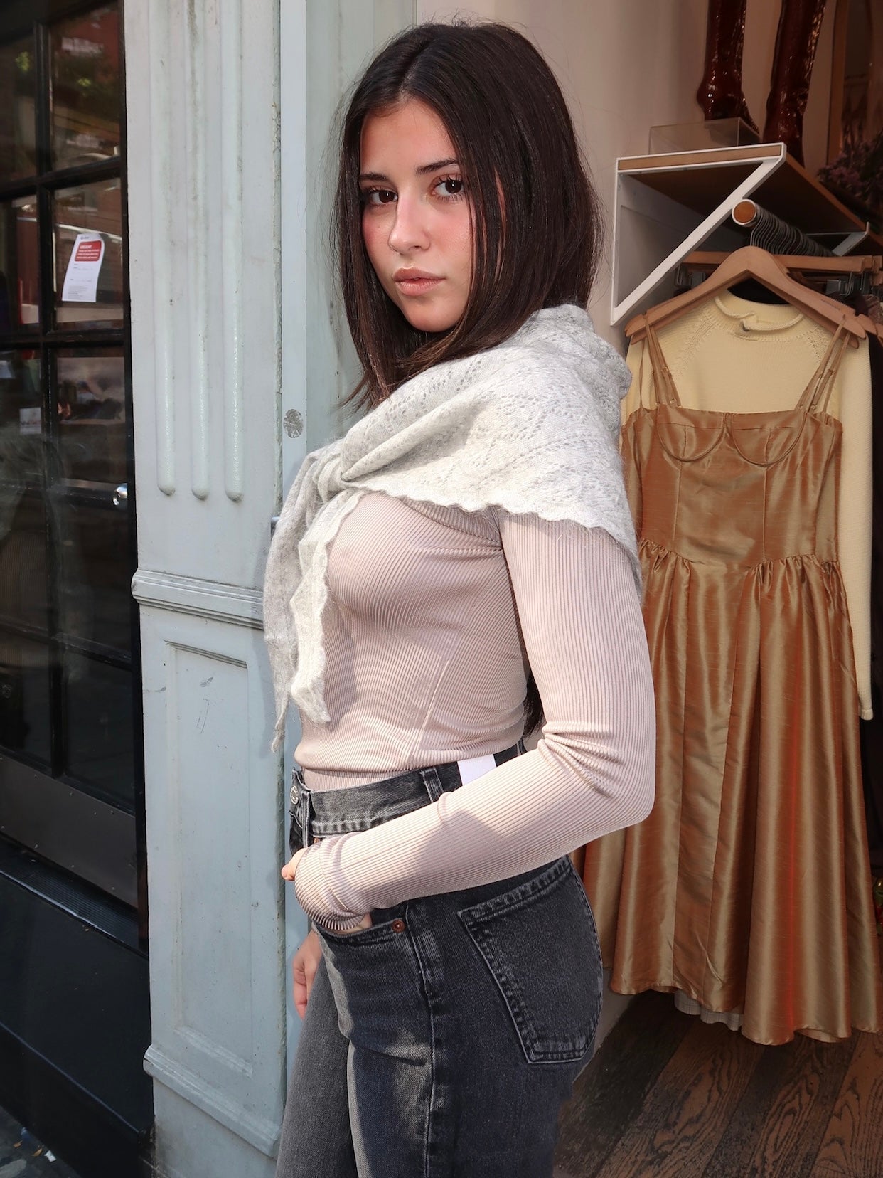 Mohair Pointelle Shawl in Ht.Grey