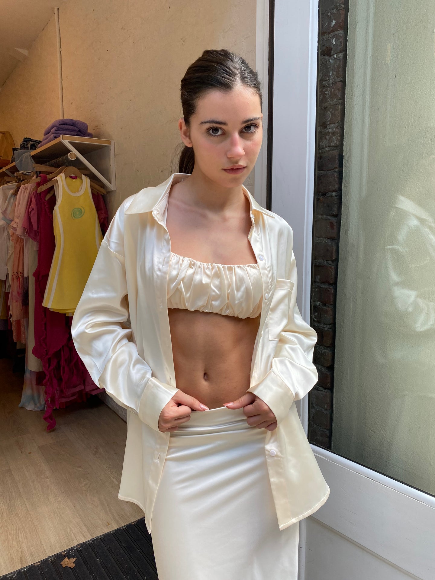 Olivio Shirt in Ivory Satin