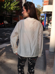 Mattea Frog Clasp Shirt in Cream