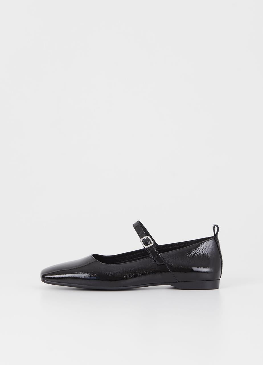 Delia Strap Ballet Flats in Black Patent