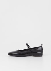 Delia Strap Ballet Flats in Black Patent