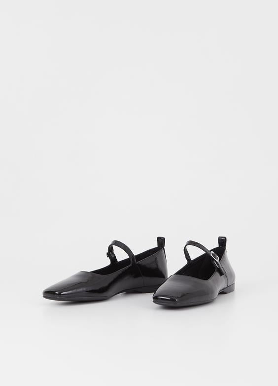 Delia Strap Ballet Flats in Black Patent