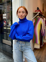 Load image into Gallery viewer, Jemma Cropped Turtleneck in Blue w/Thumbholes
