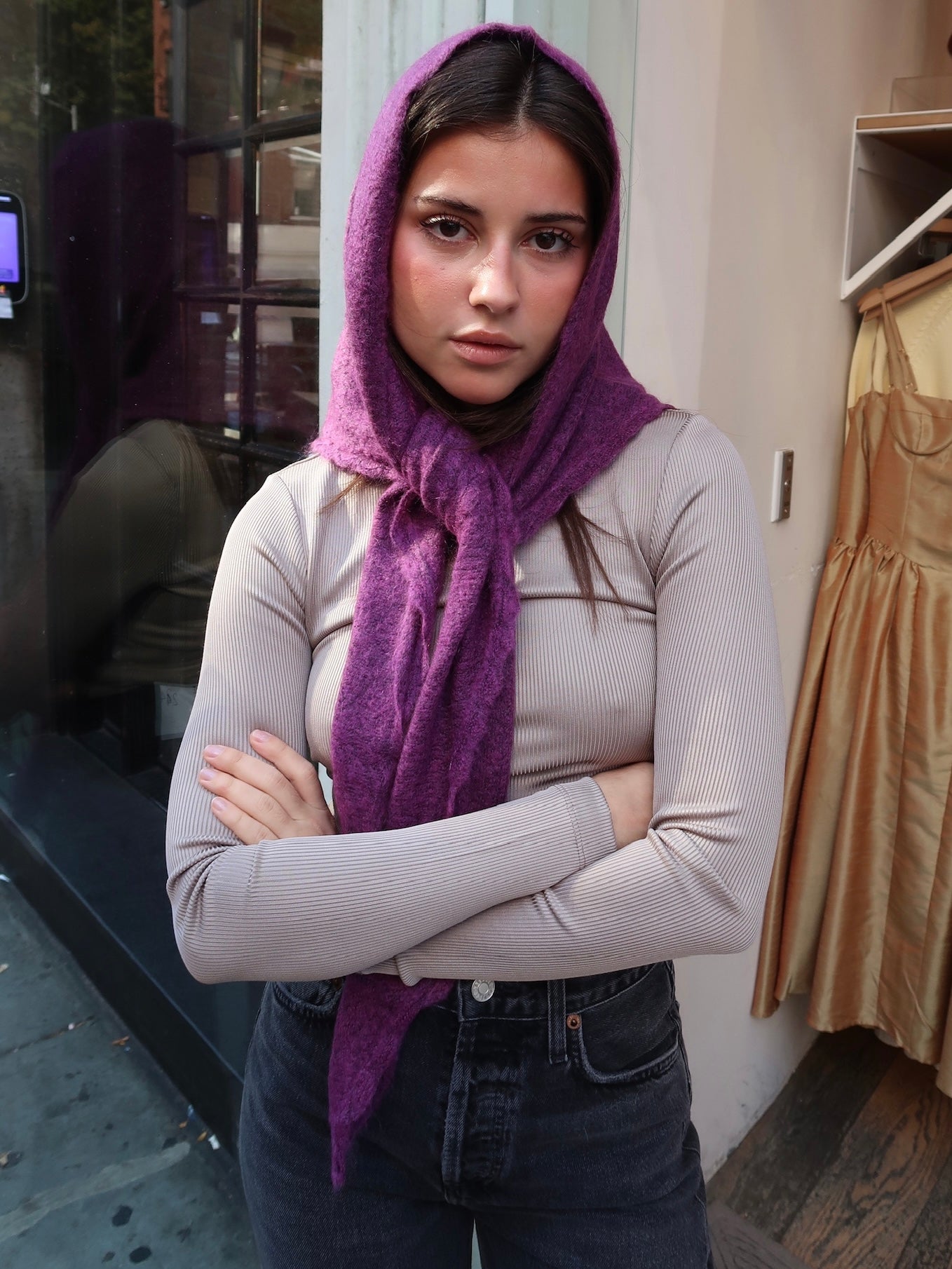 Mohair Pointelle Shawl in Purple