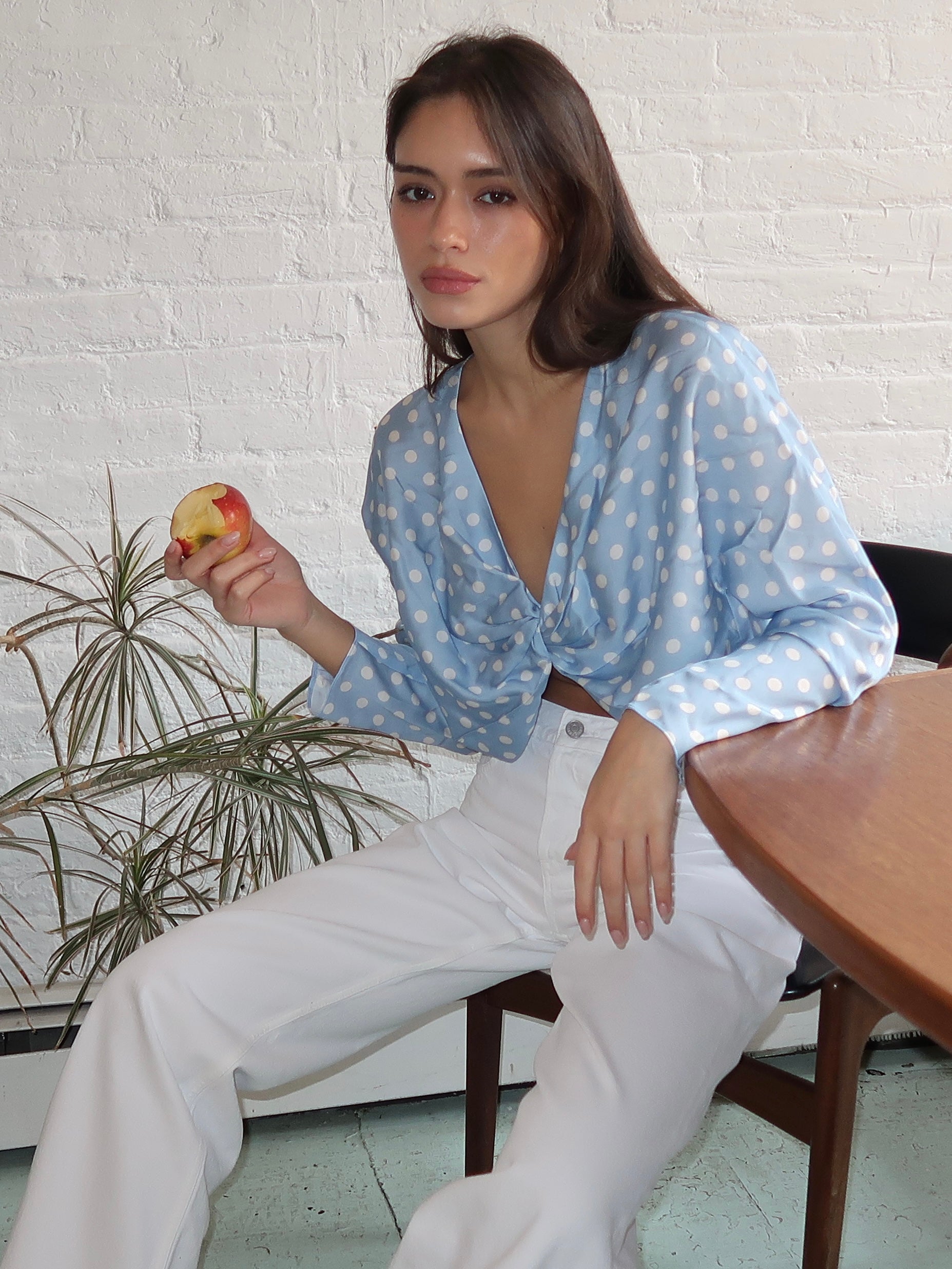 Tillie L/S Top in Blue Polka Dot