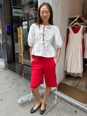 Long Line Bow Jort in Red White Bow