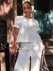 Mabel Lace Insert Blouse in Vintage White