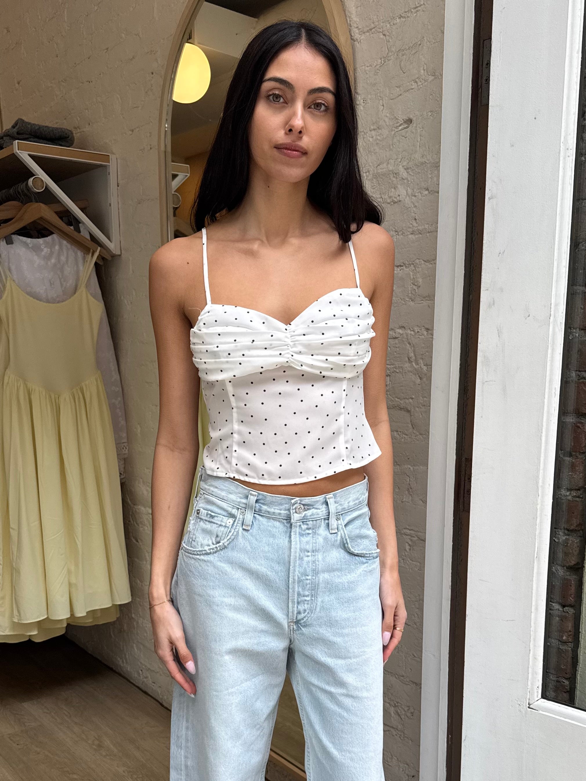 Dunkle Tank Top in Off-White Polka Dot