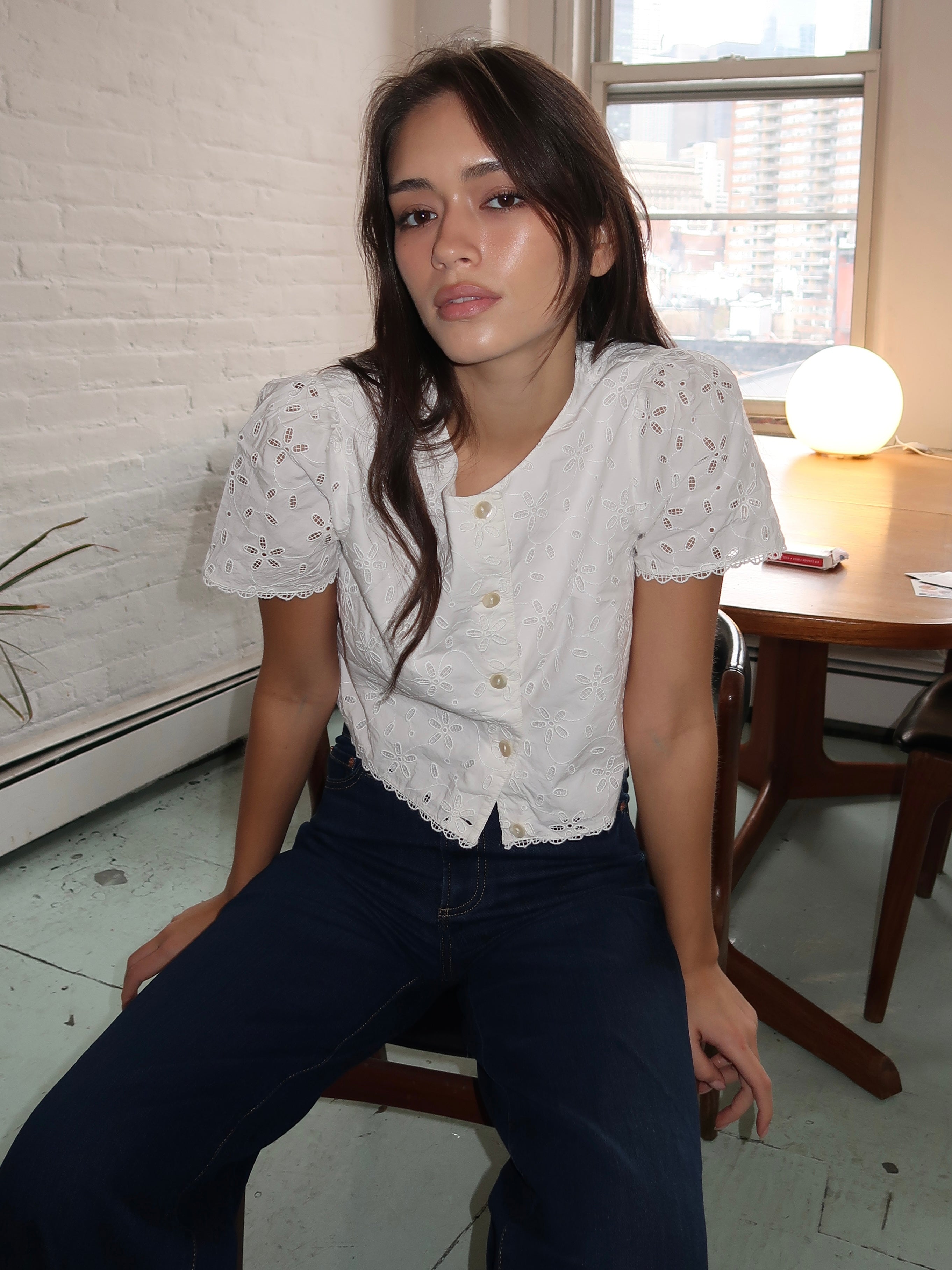 Salma Cap Sleeve Top in Vintage White