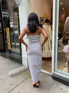 Raw Hem Midi Skirt in Grey Heather