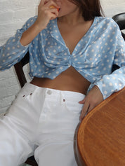 Tillie L/S Top in Blue Polka Dot