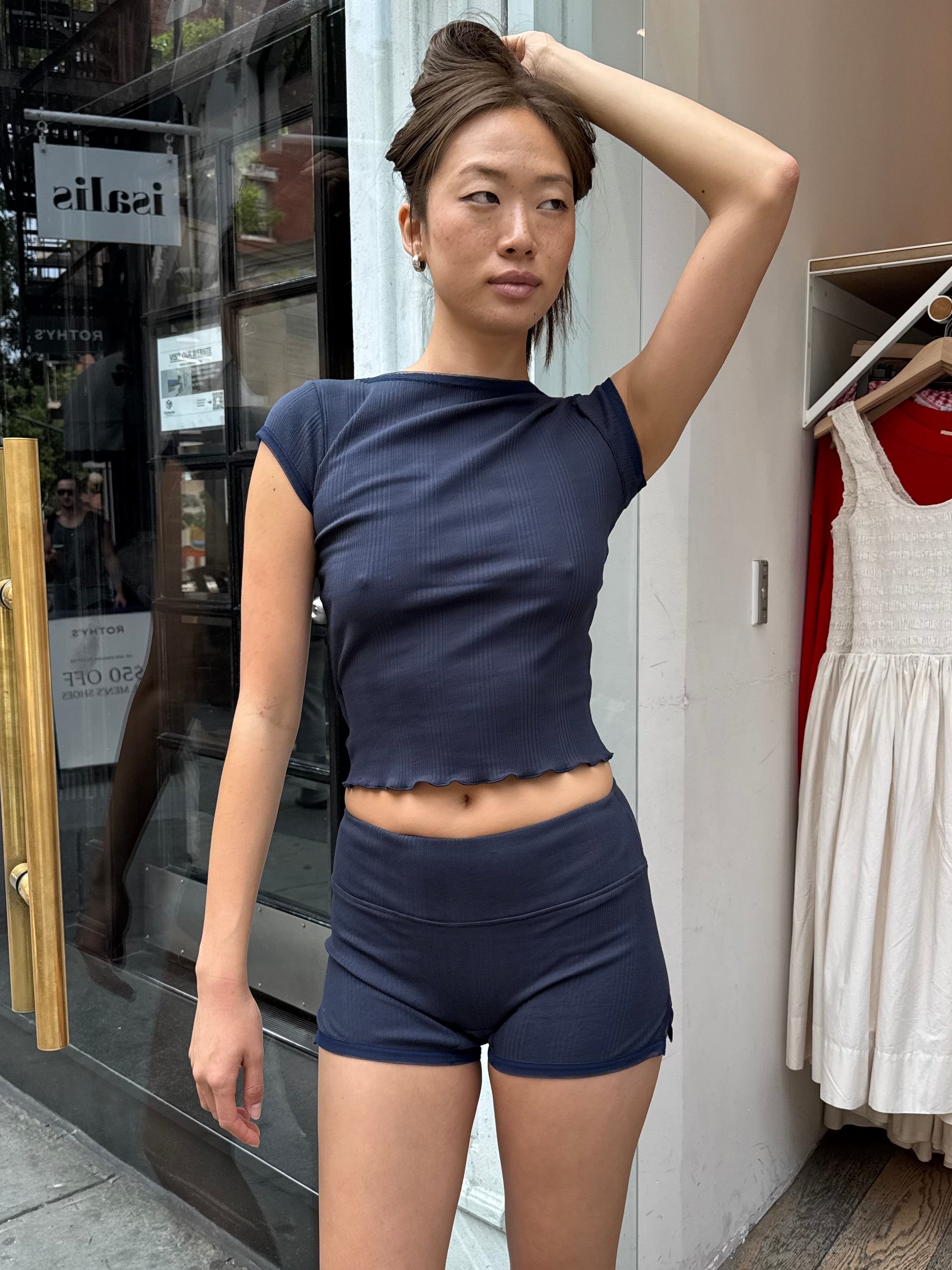 Ribbed Short Sleeve Tee in Navy