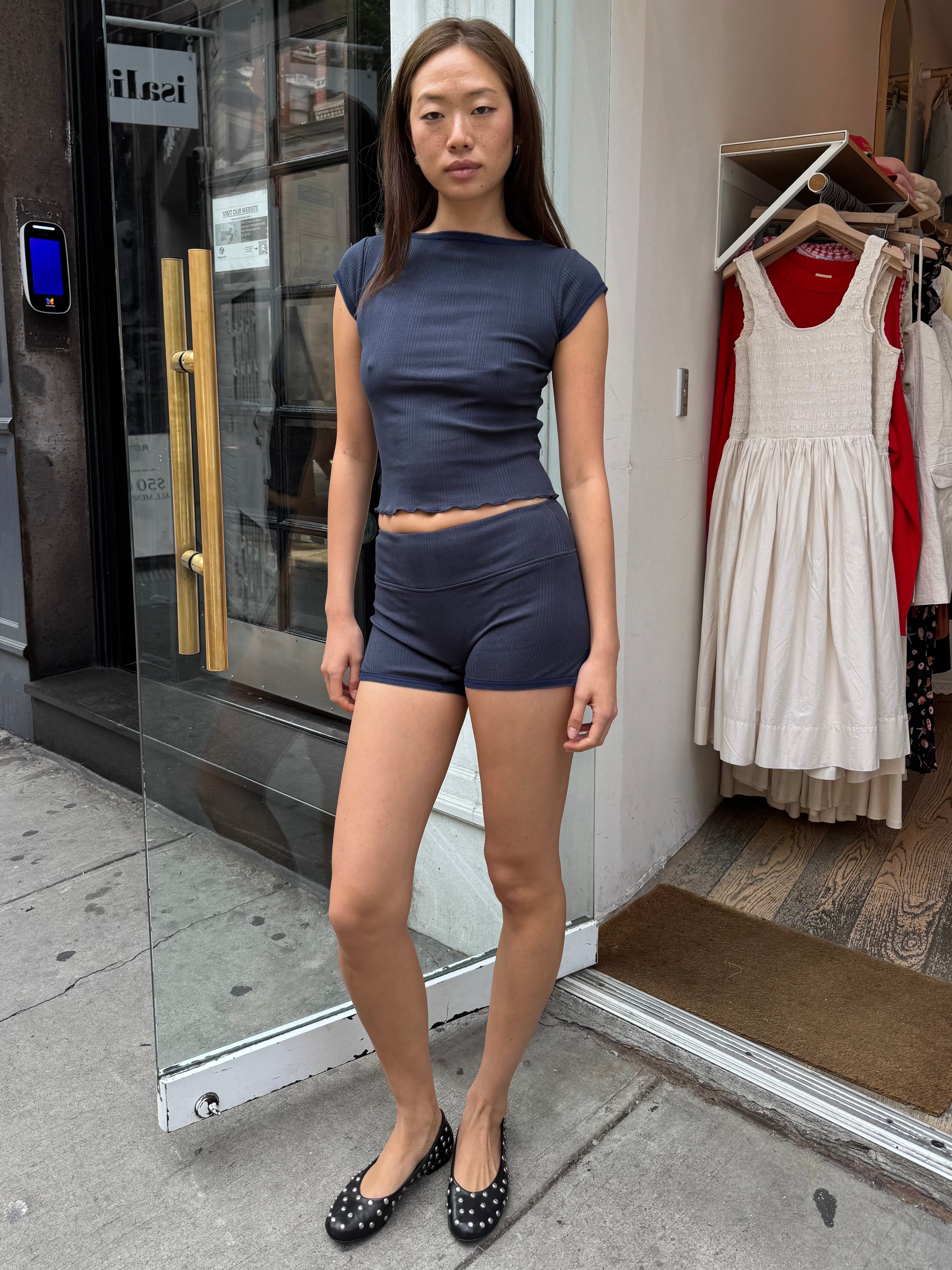 Ribbed Knit Hot Short in Navy