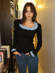 Rosie Seamless Top in Black/Blue