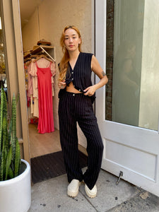 Pinstripe Pleated Trouser in Jet