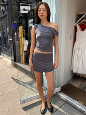 Geneva Top + Mini Skirt Set in Ash