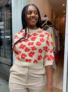Pattie Knit Top in Red Flowers