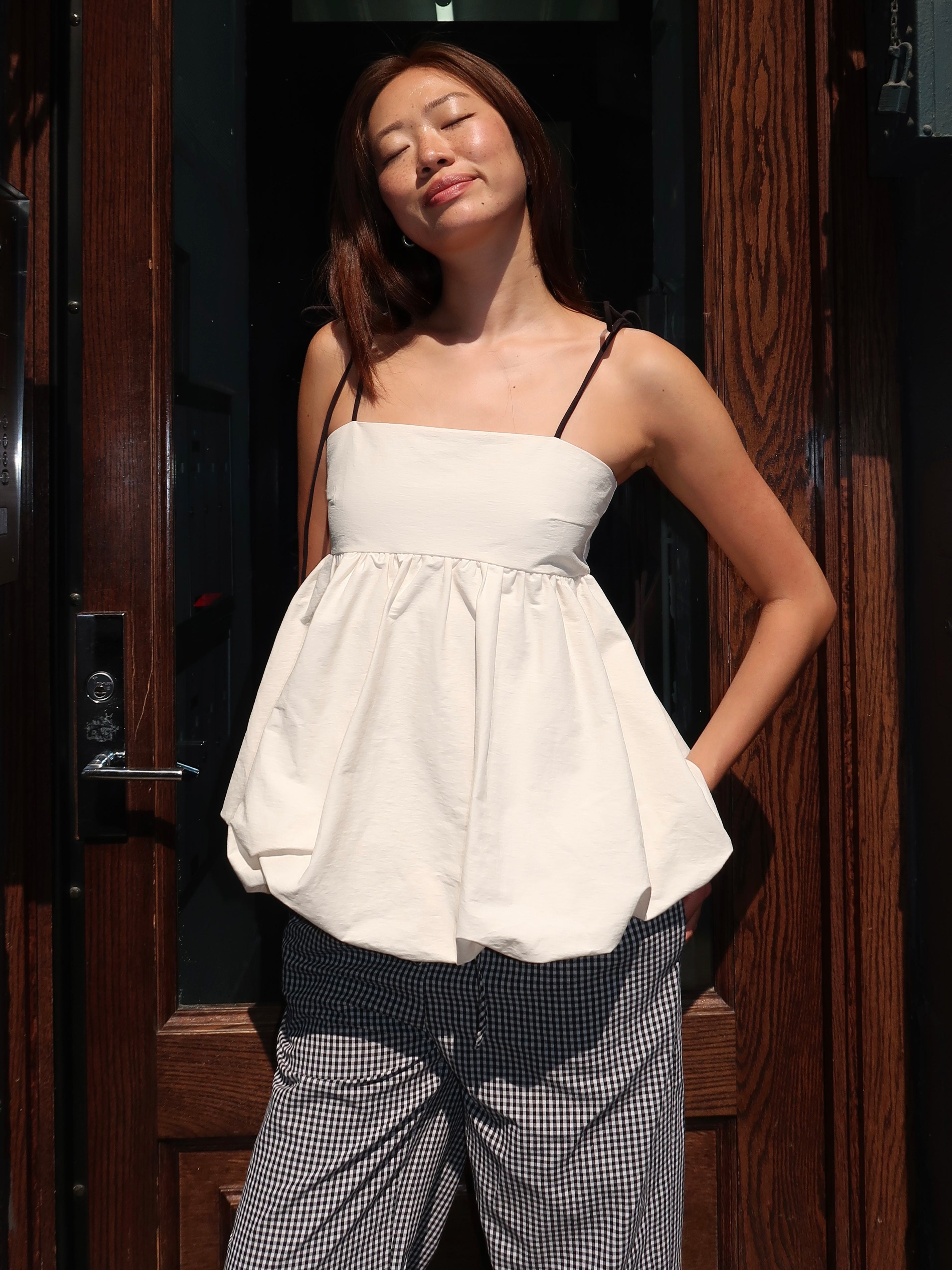 Lily Bubble Spaghettie Strap Tank in White