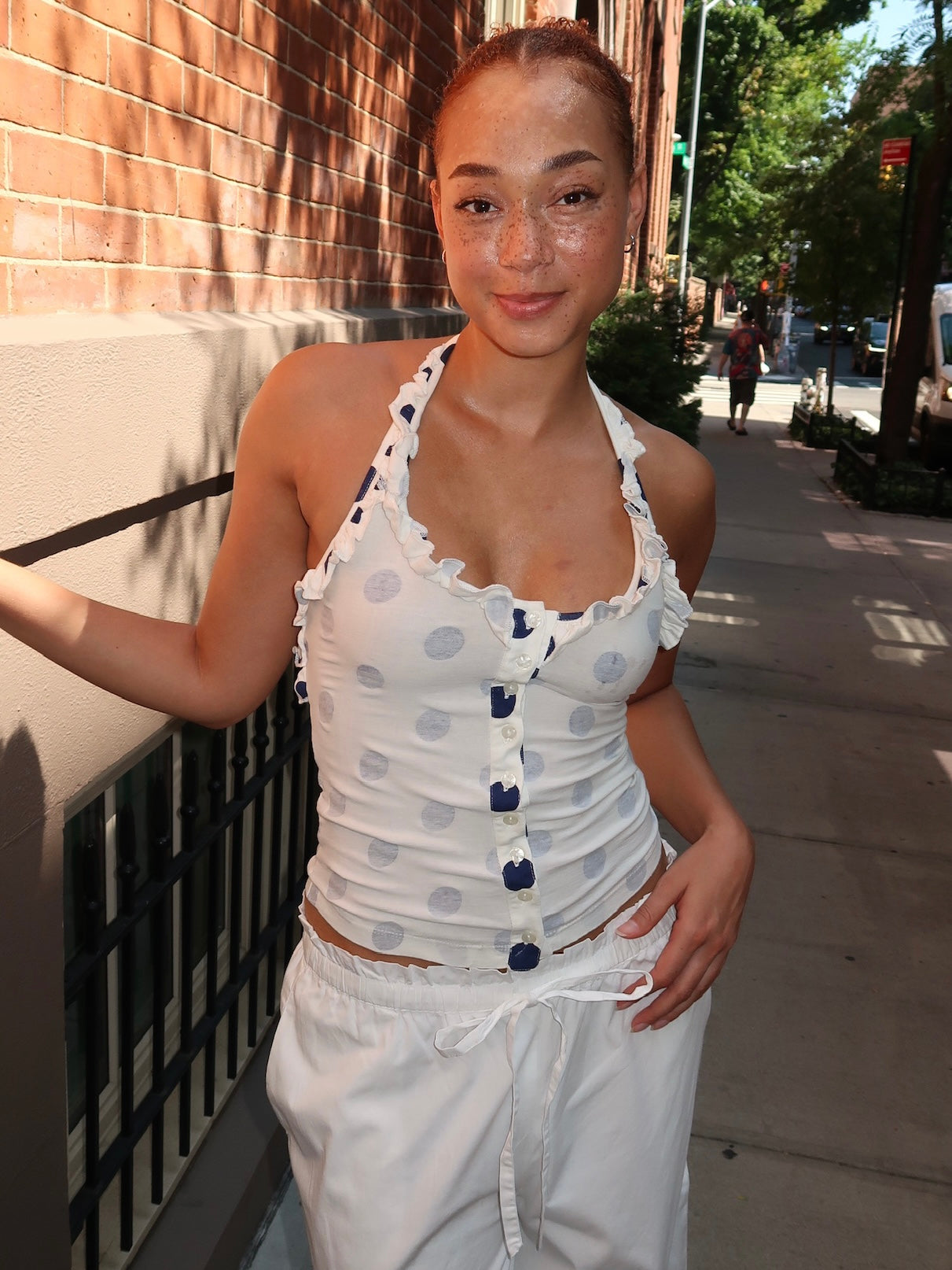 Zazie Jersey Halter Top in Polka Dot White