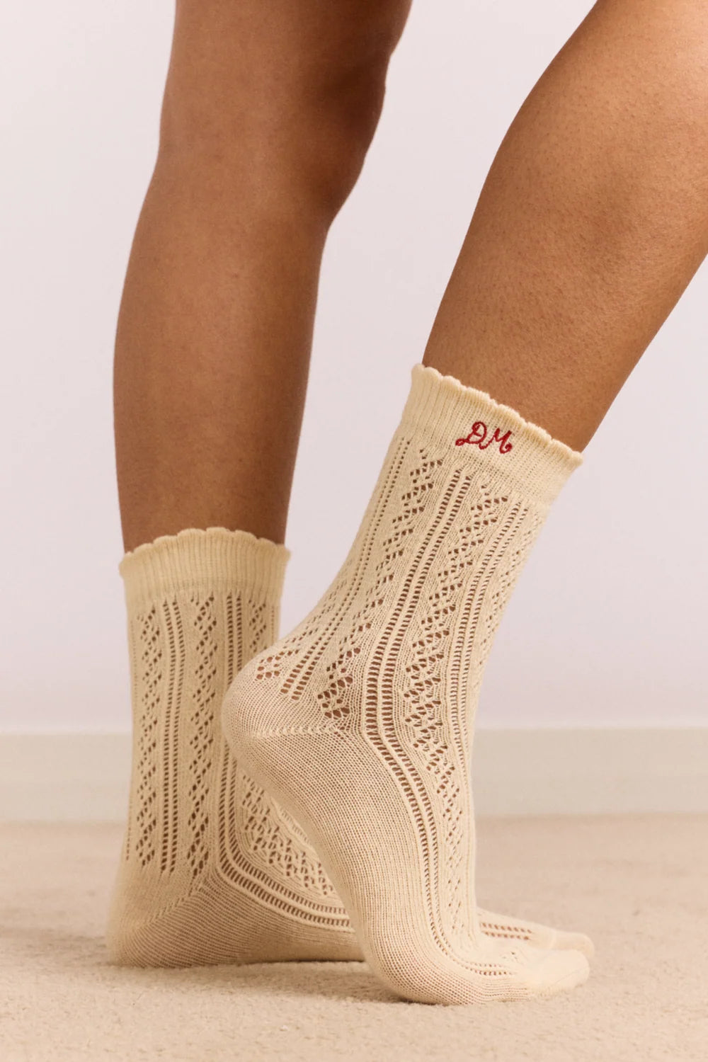 2 Pack Socks in Red & Cream Pointelle