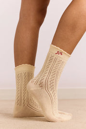 2 Pack Socks in Red & Cream Pointelle