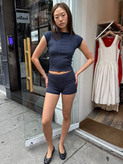 Ribbed Knit Hot Short in Navy