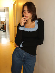 Rosie Seamless Top in Black/Blue