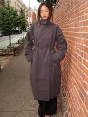 Technical Cotton Cocoon Coat in Iron Glaze