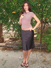 Satin Paloma Skirt in Black Micro Dot