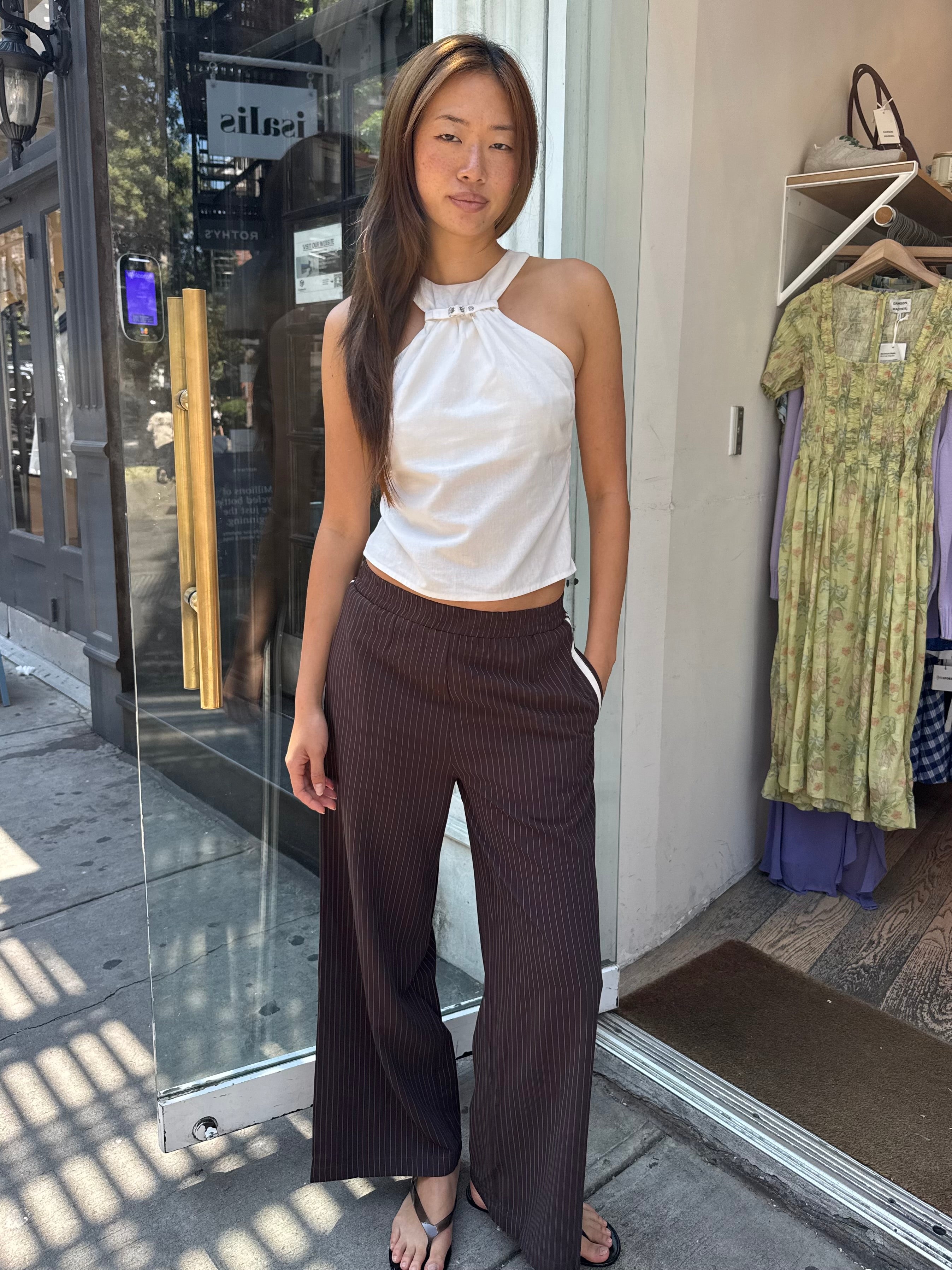 Dorothea Pinstripe Pants in Woven Brown