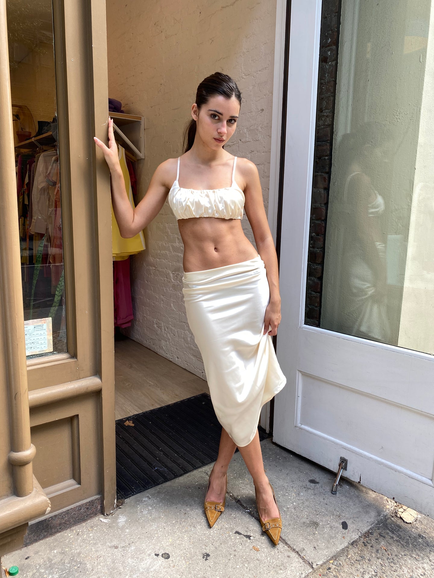 Holly Skirt in Ivory Satin