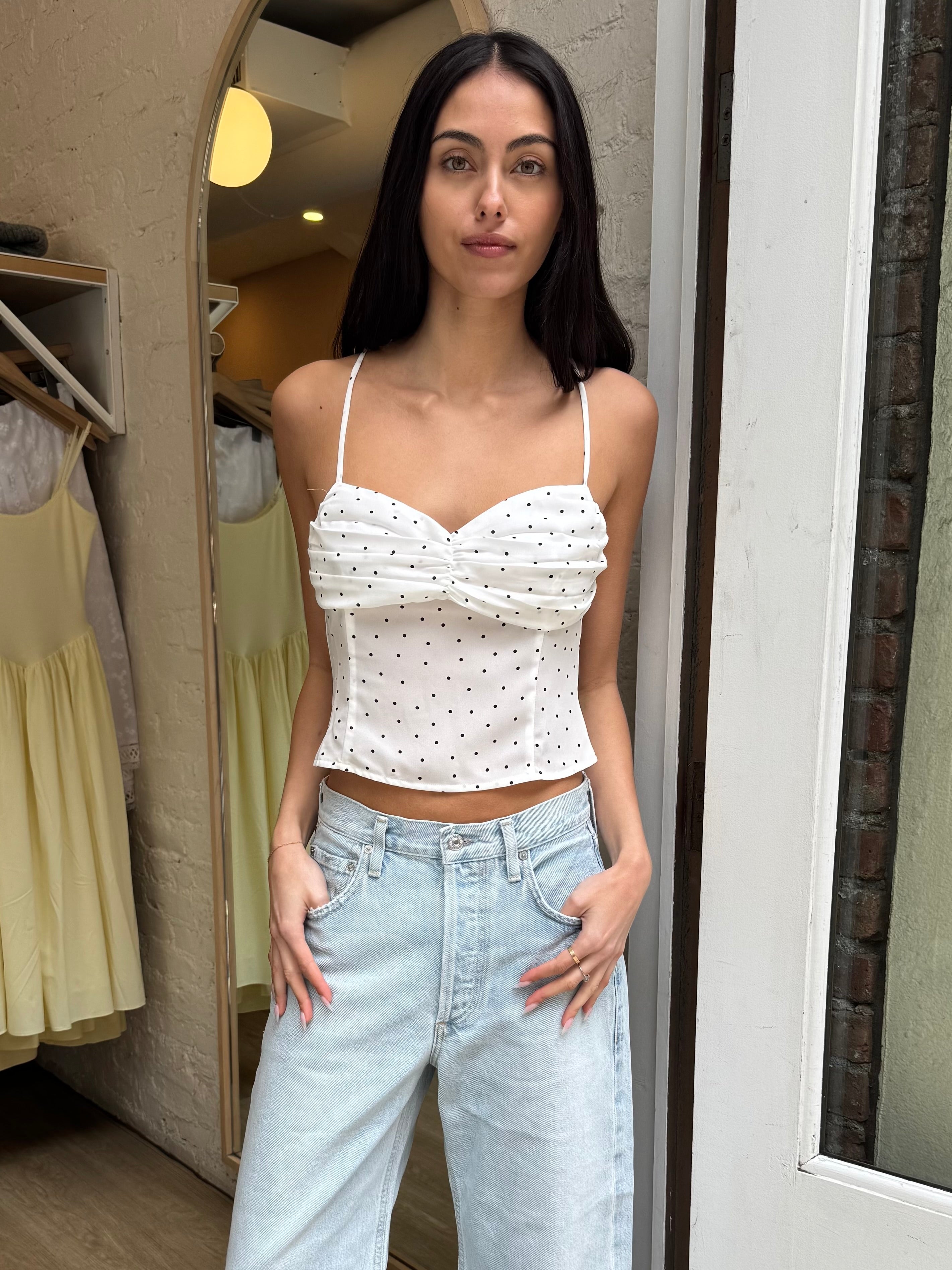 Dunkle Tank Top in Off-White Polka Dot