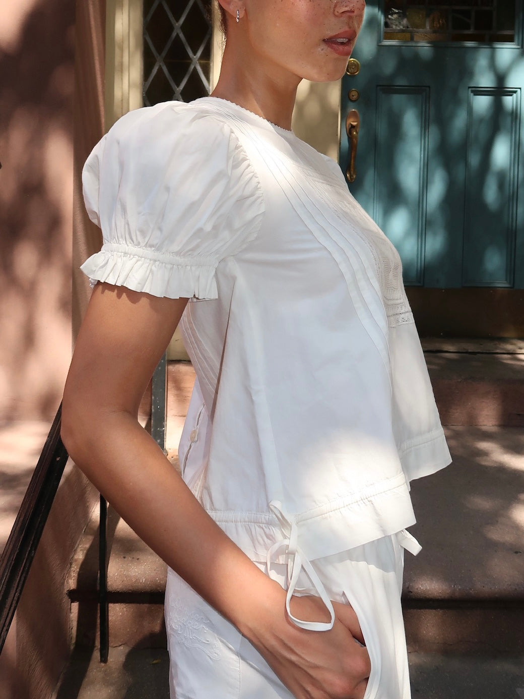 Mabel Lace Insert Blouse in Vintage White