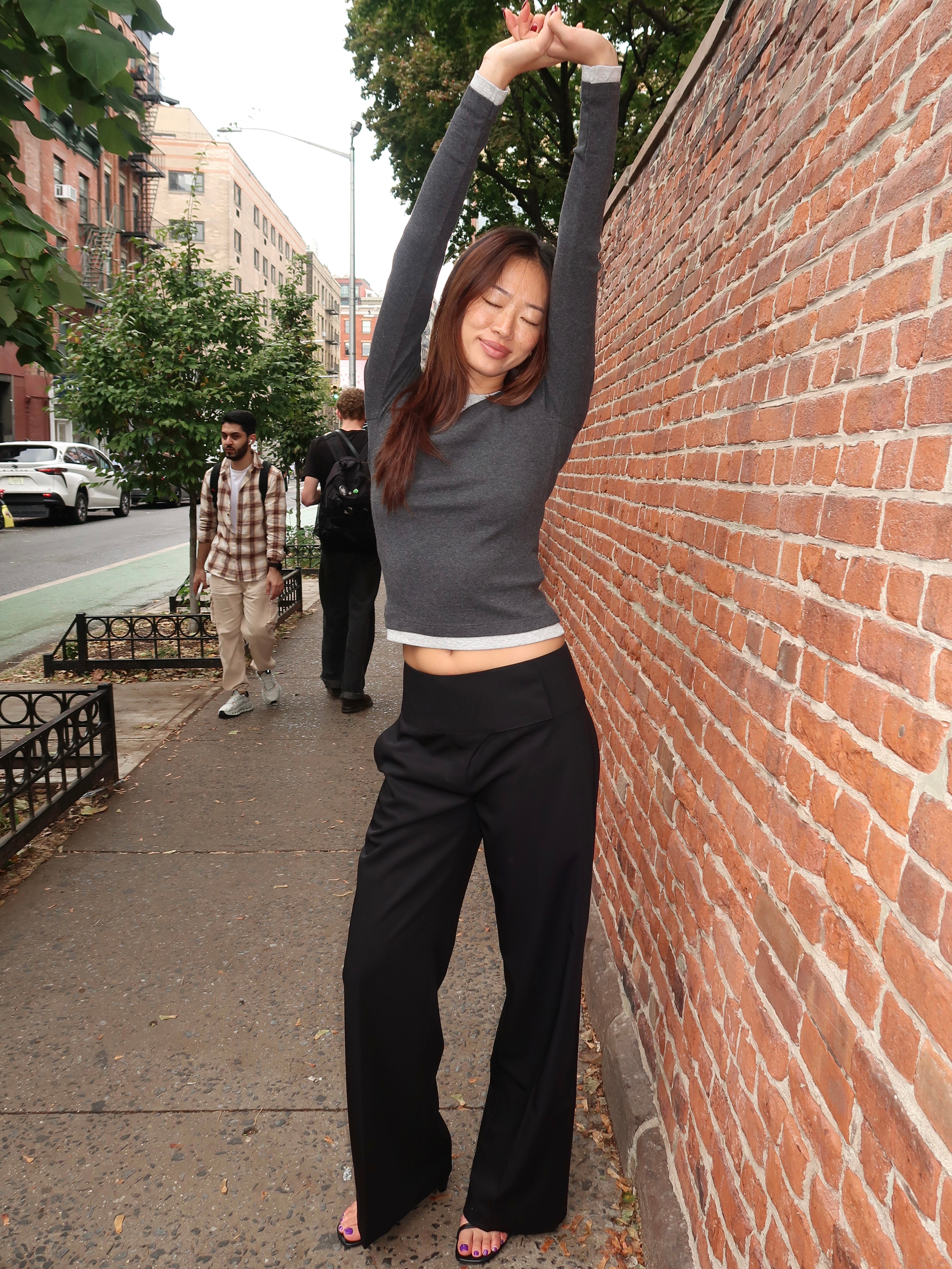 Wool Wide Waistband Pants in Black