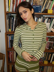 Cinta Cardigan in Ombre Stripe Micro Juniper