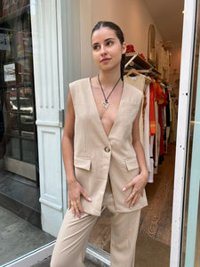 Jack Pinstripe Vest in Taupe