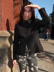 Lynn Frog Clasp Blazer Top in Black