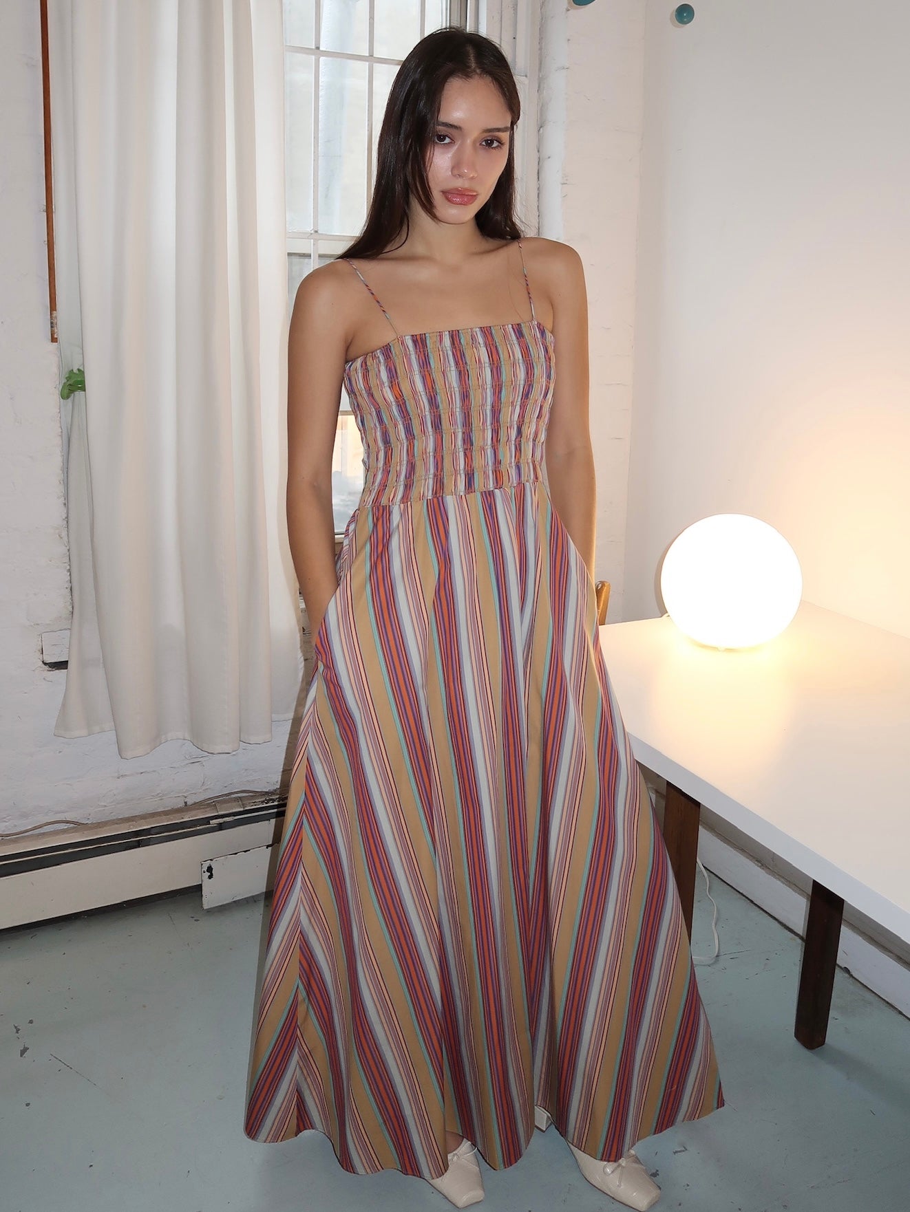 Anniken Maxi Dress in Agua Stripe Mustard