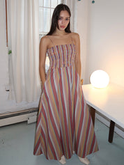 Anniken Maxi Dress in Agua Stripe Mustard