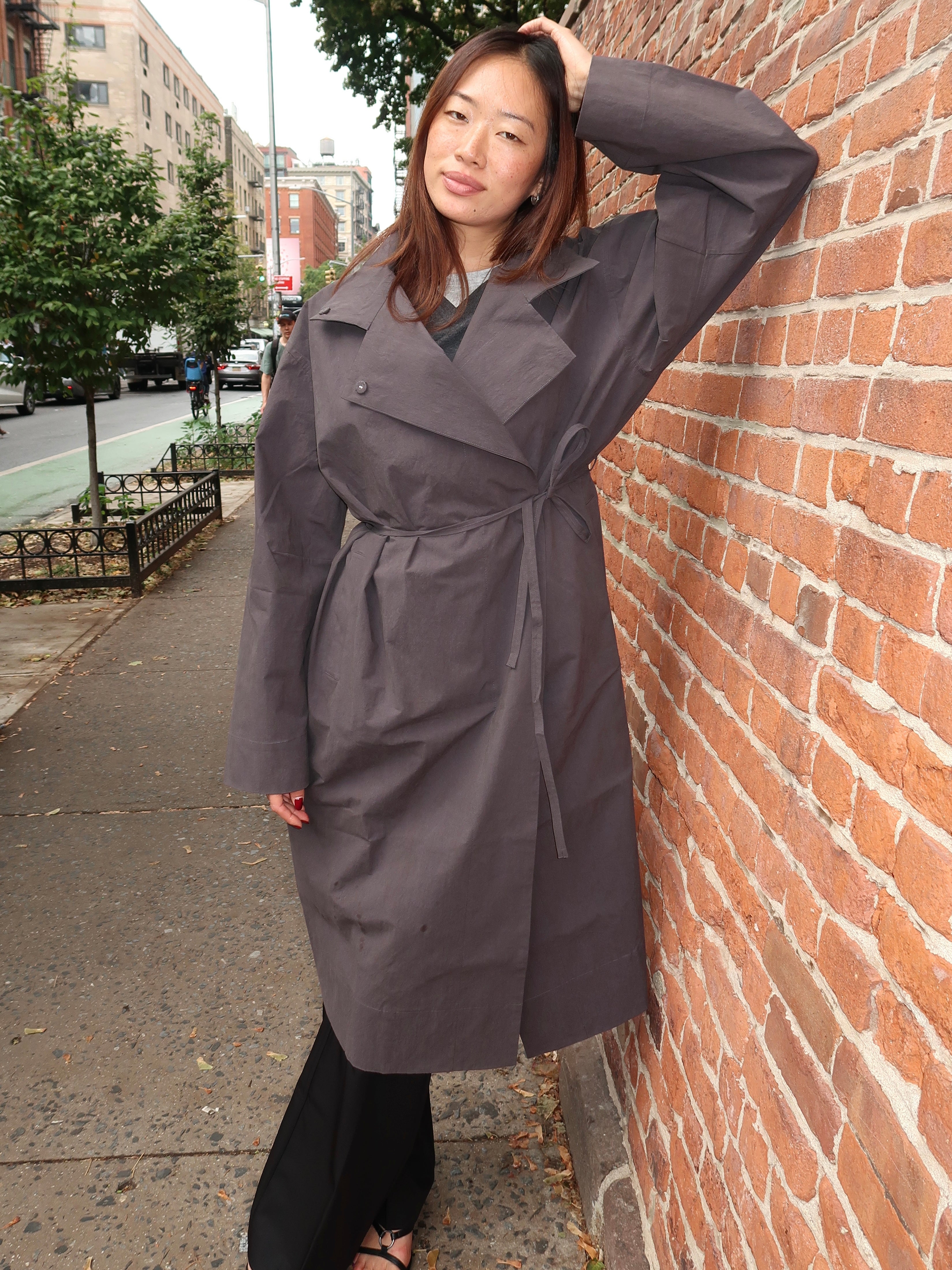 Technical Cotton Cocoon Coat in Iron Glaze