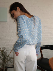 Tillie L/S Top in Blue Polka Dot