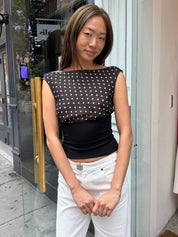Kordell Neck Top in Black Polka Dot