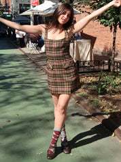 Nina Mini Dress in Olive Tartan