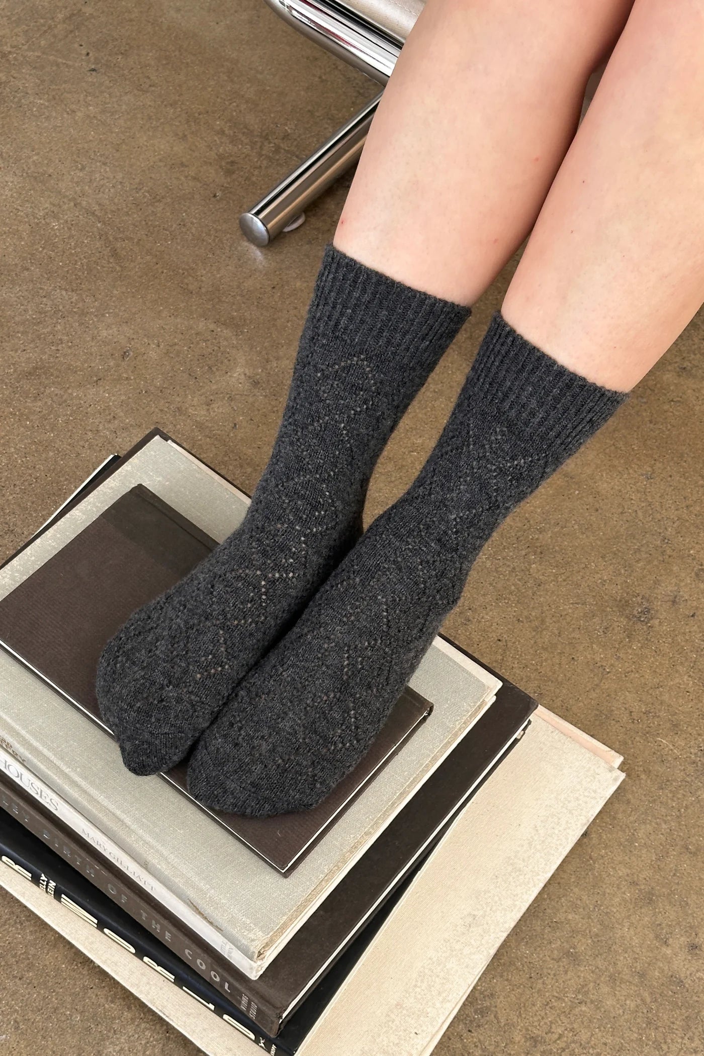 Cashmere Pointelle Socks in Charcoal