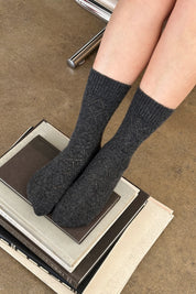 Cashmere Pointelle Socks in Charcoal