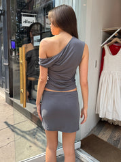 Geneva Top + Mini Skirt Set in Ash