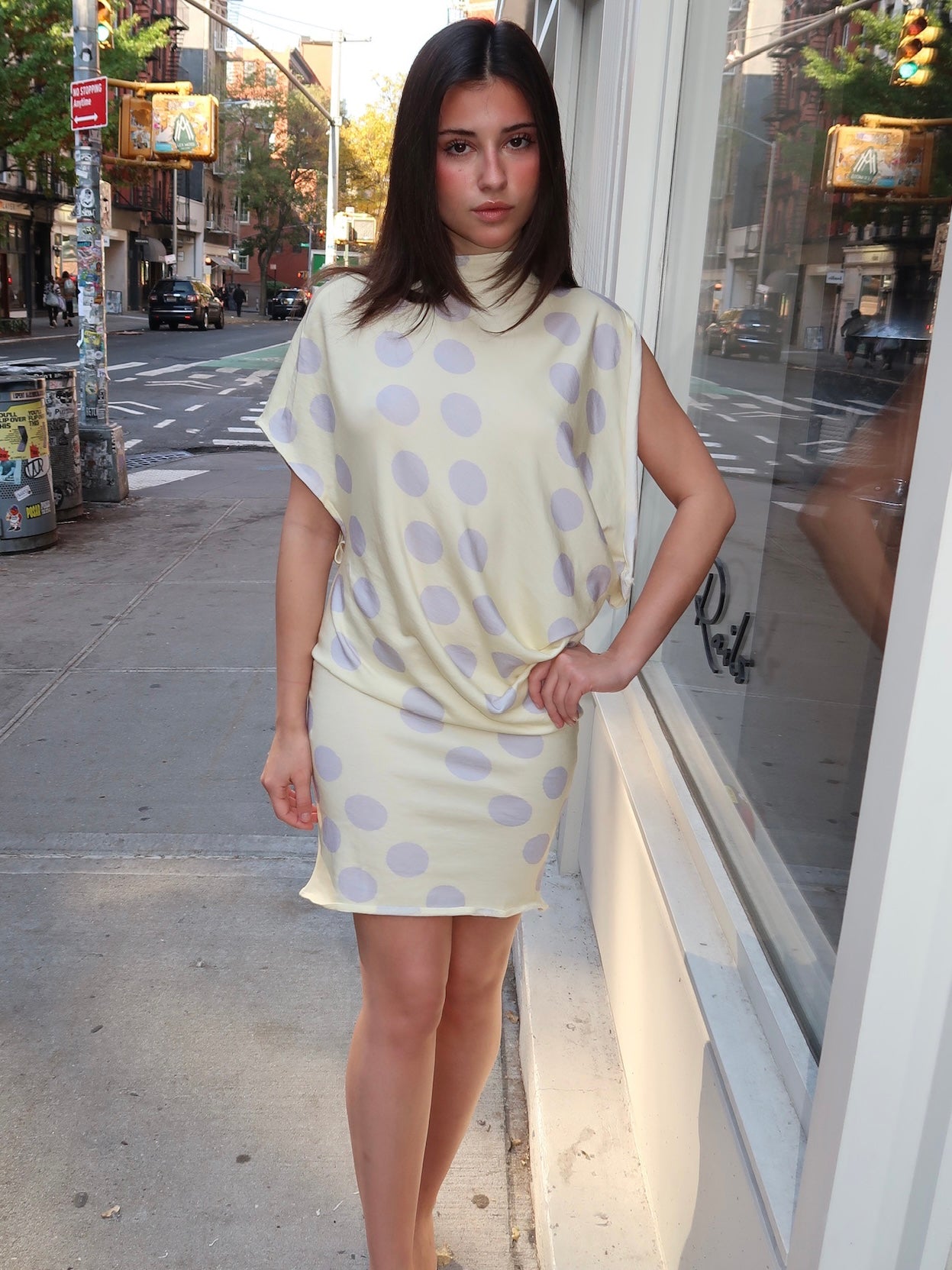 Ornament Mini Dress in Stone Polka