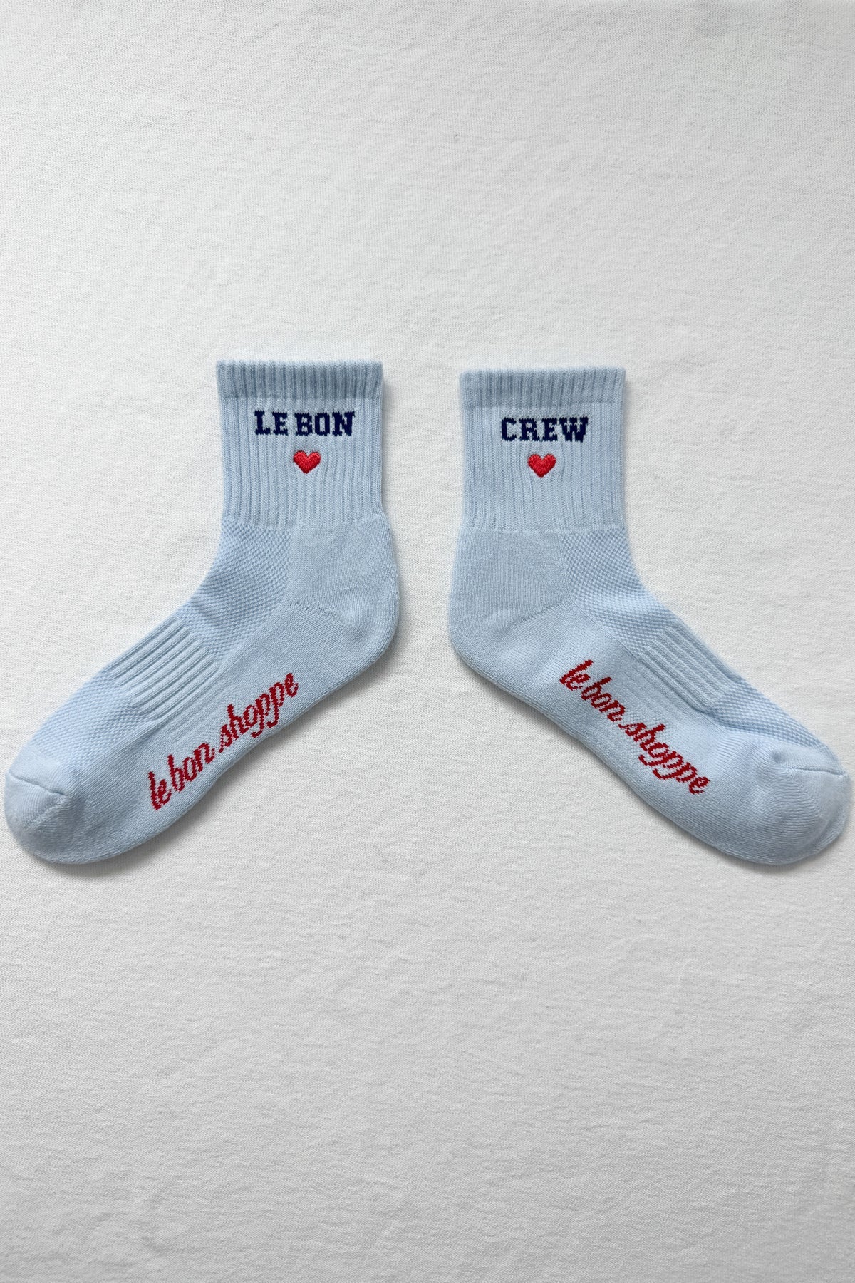 Embroidered Crew Socks in Sky Blue