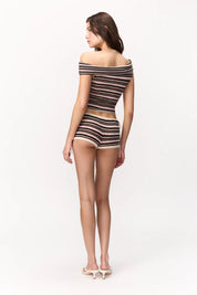 Micro Short in Pink/Chocolate Stripe