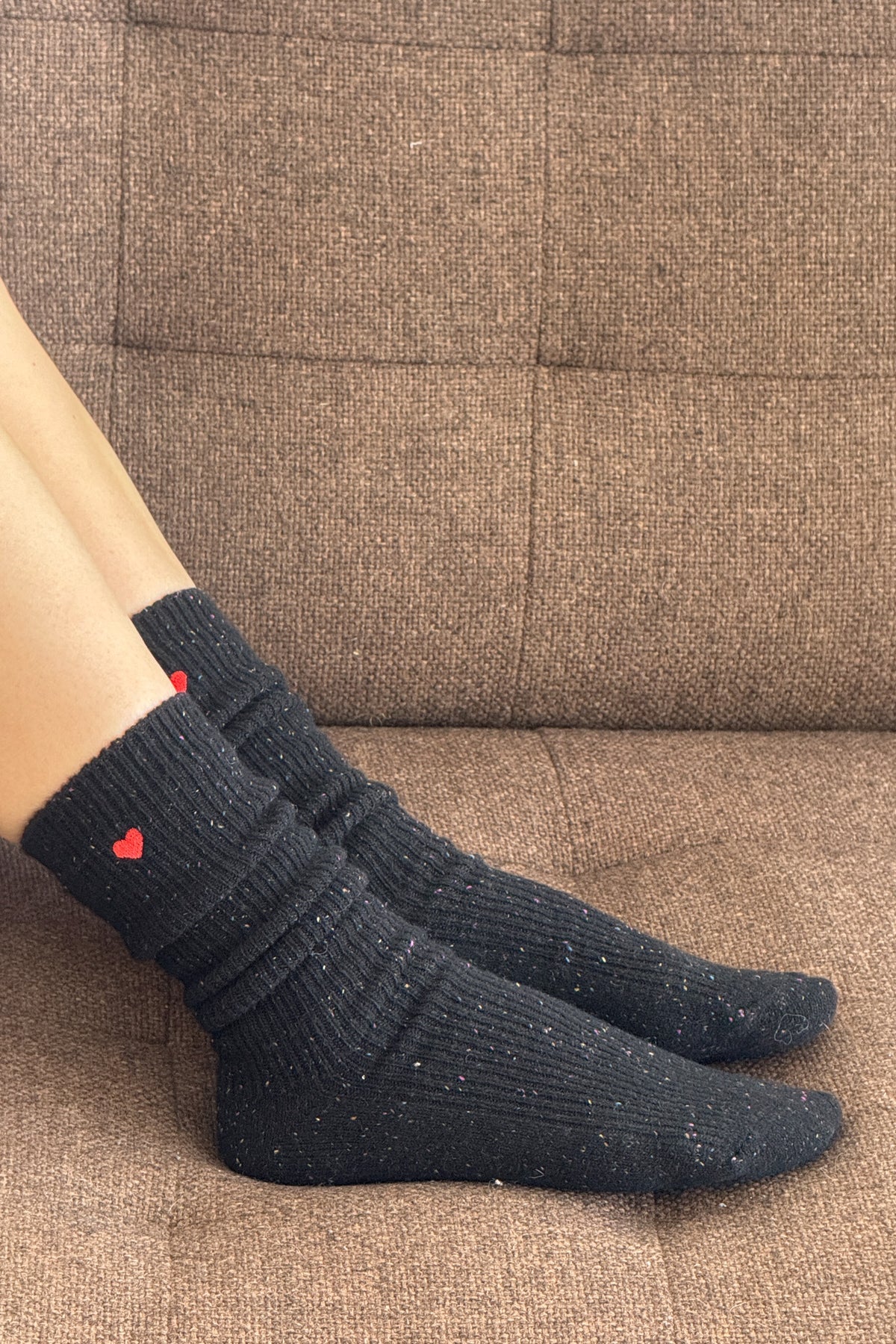 Embroidered Snow Socks in Black + Heart